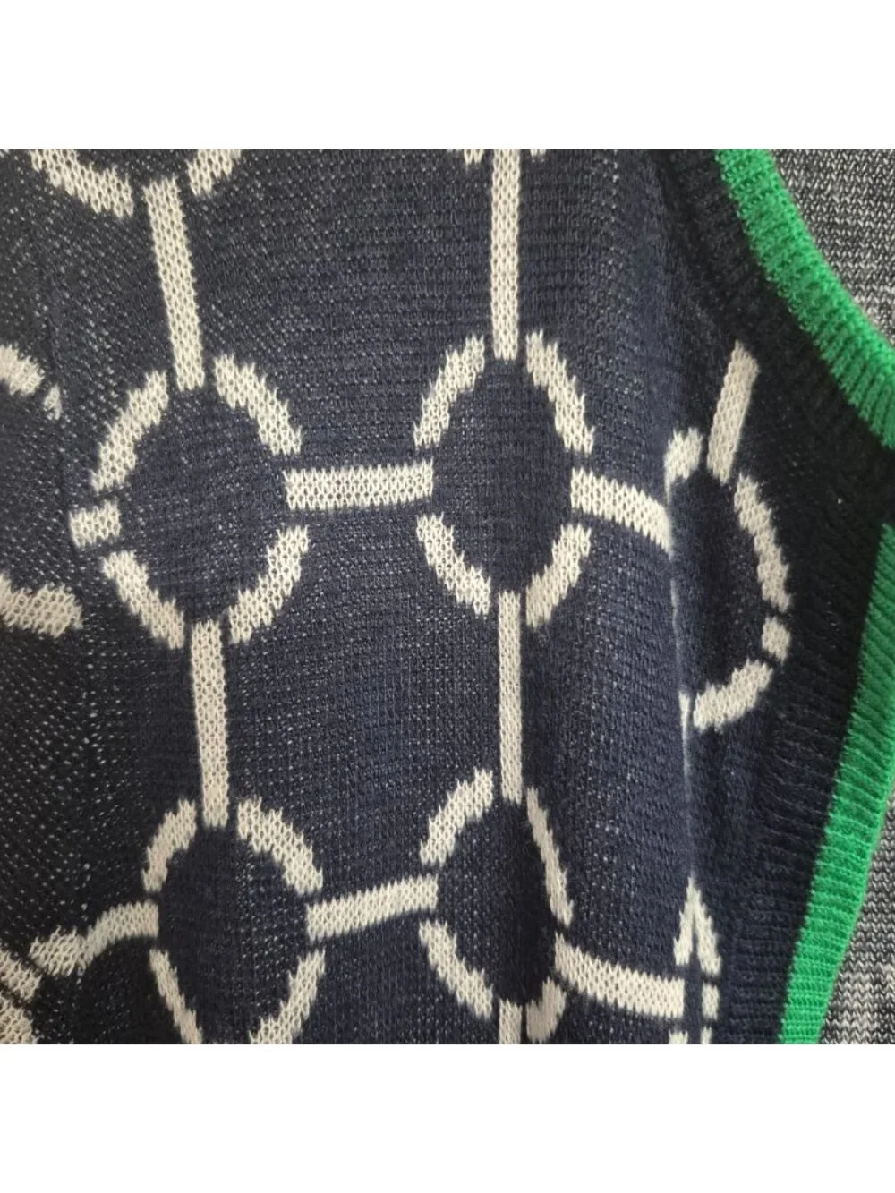 C by Bloomingdales Women's Navy & White Chain Pattern Open Front Cardigan - Picture 2 of 7